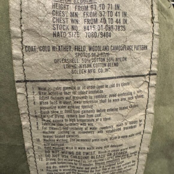 Vintage U.S. Army Cold Weather Field Coat – Woodland Camo – Medium Regular - Picture 7 of 7